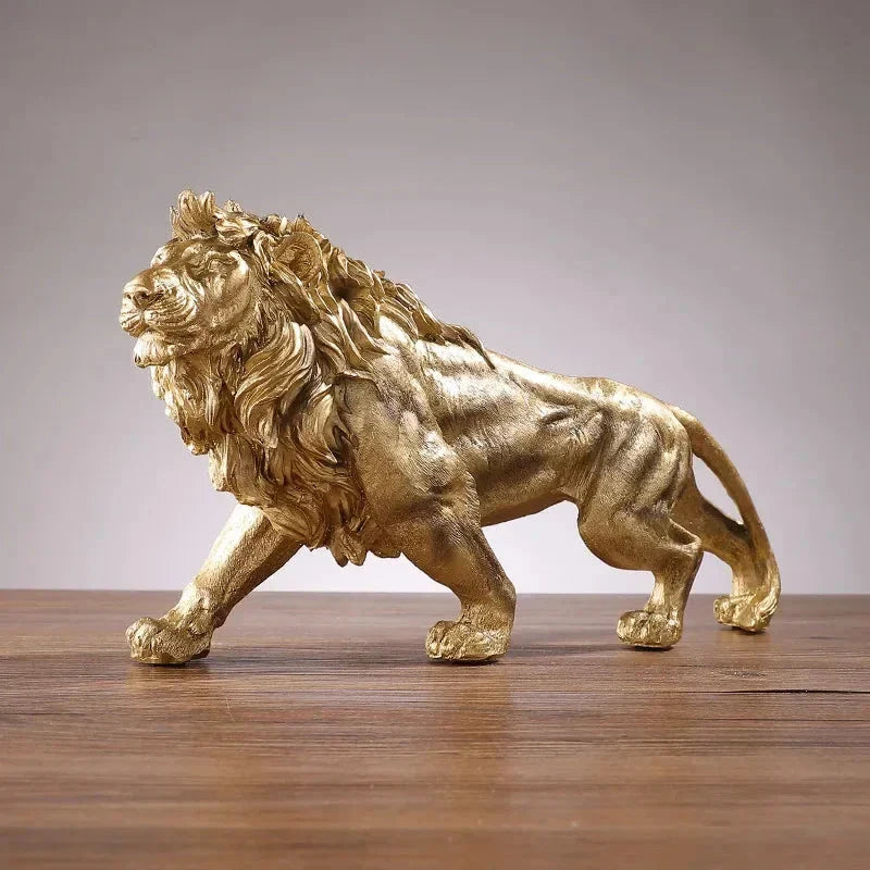 Escultura Leão Dourado Majestoso - eFlix