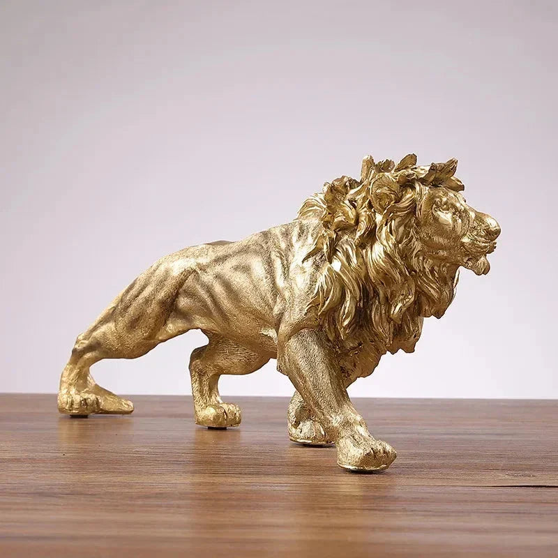 Escultura Leão Dourado Majestoso - eFlix